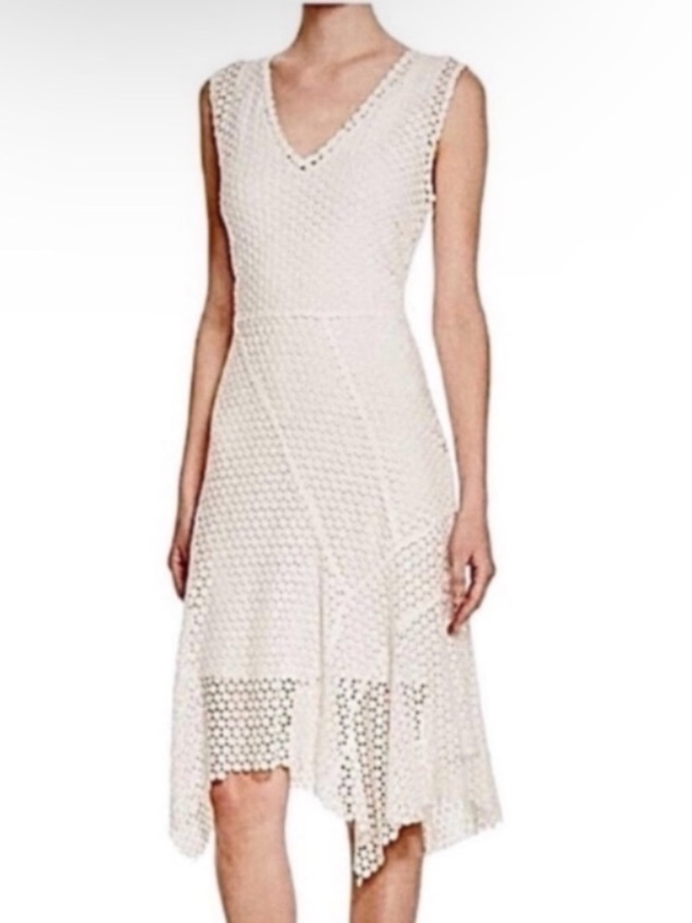 Elie Tahari White/Cream Unconventional Lace Asymmetrical Dress Removable Slip